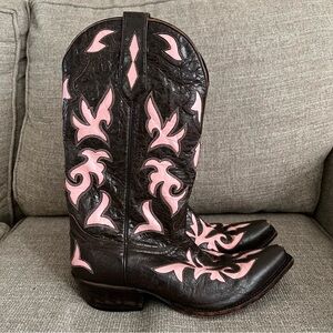 Rare Johnny Ringo Western Cowboy Boots Snip Toe Women’s Cowgirl Brown Pink 9.5